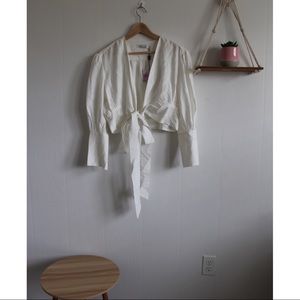 Elegant tie front crop white blouse